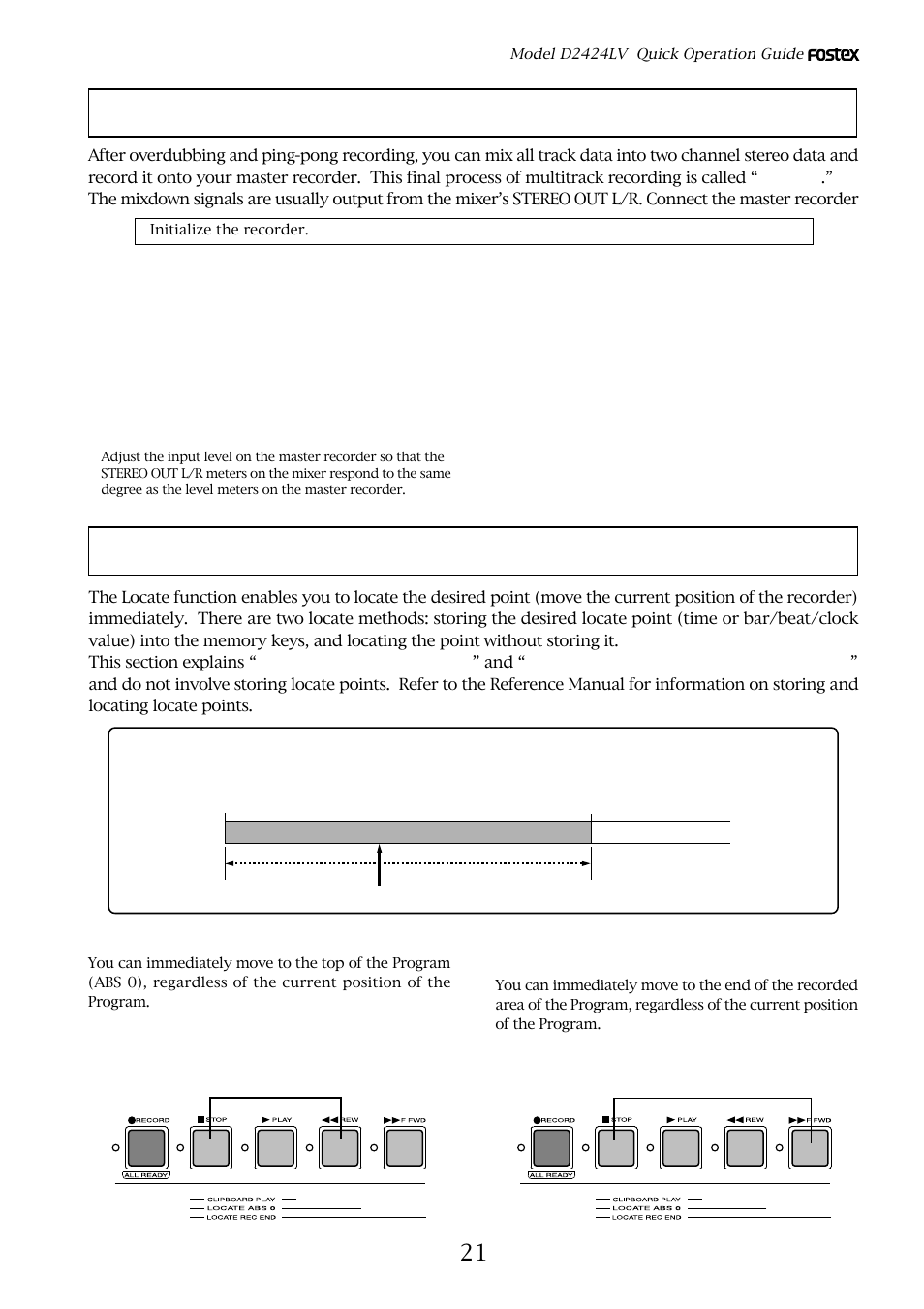 Basic locate function, Mixdown | Fostex D2424LV User Manual | Page 21 / 28