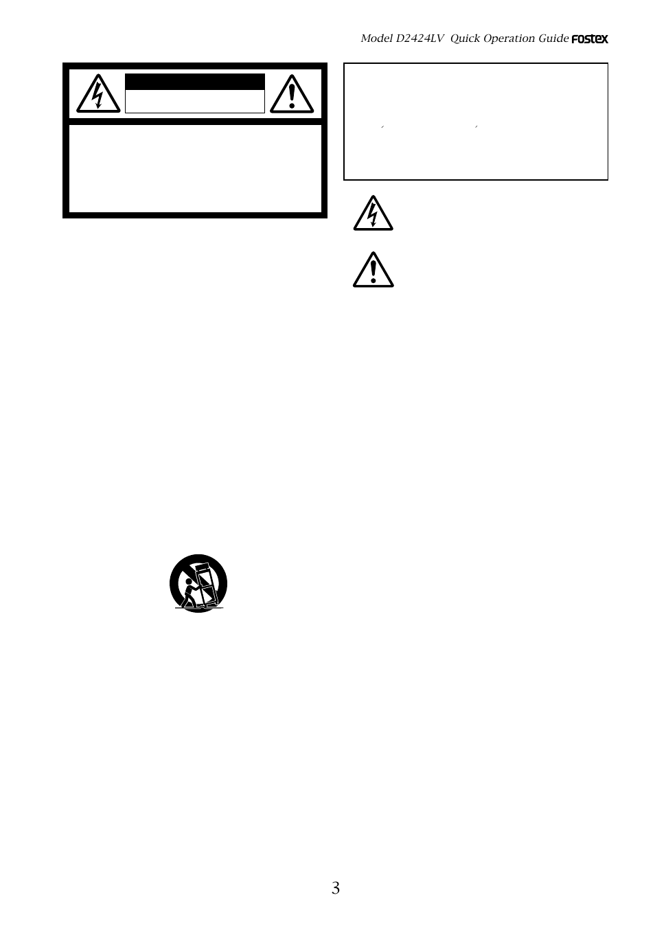 Safety instructions, Warning, Caution | Fostex D2424LV User Manual | Page 3 / 28