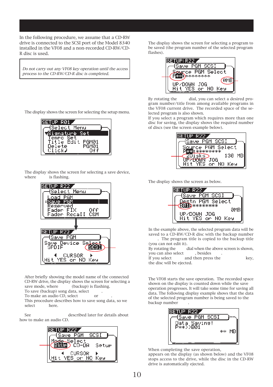 Saving data using a cd-rw drive (backup) | Fostex VF08 User Manual | Page 10 / 20