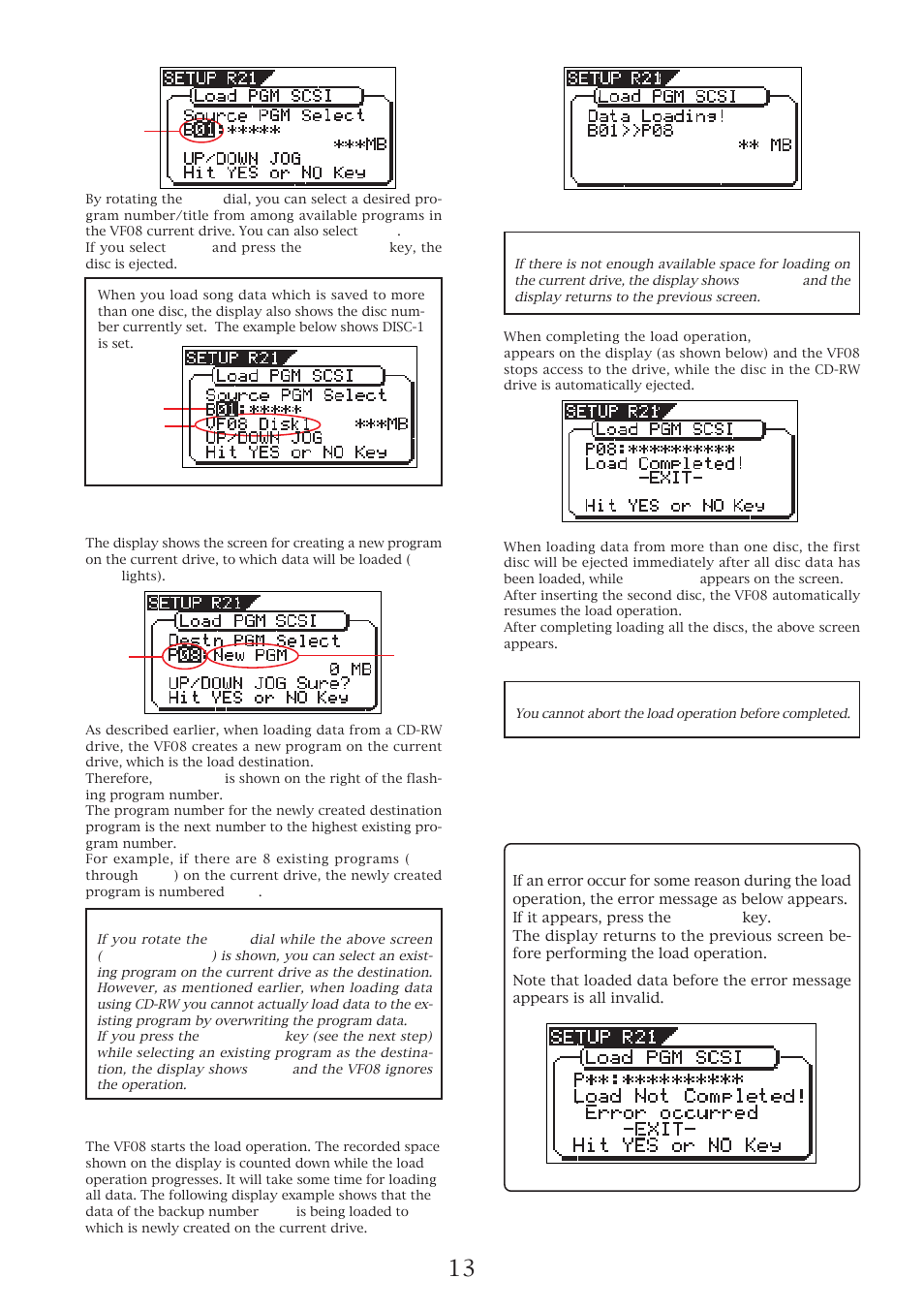 About load error | Fostex VF08 User Manual | Page 13 / 20