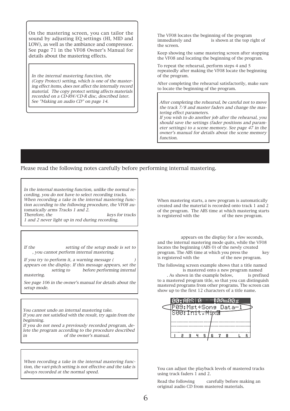 Performing internal mastering, Hint | Fostex VF08 User Manual | Page 6 / 20