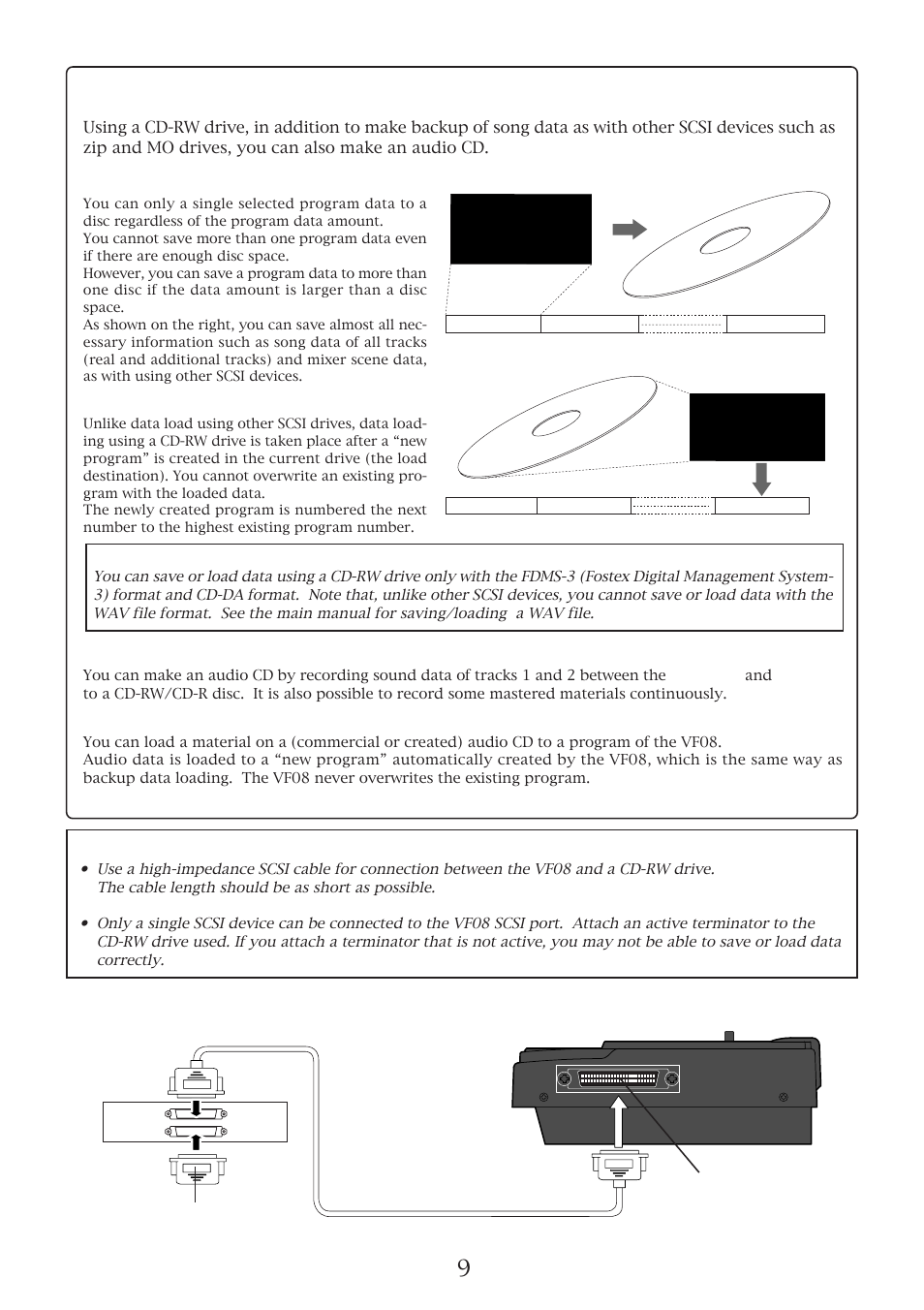 Save/load of song data using a cd-rw drive, Save, Load | Creating an audio cd, Loading an audio cd data | Fostex VF08 User Manual | Page 9 / 20