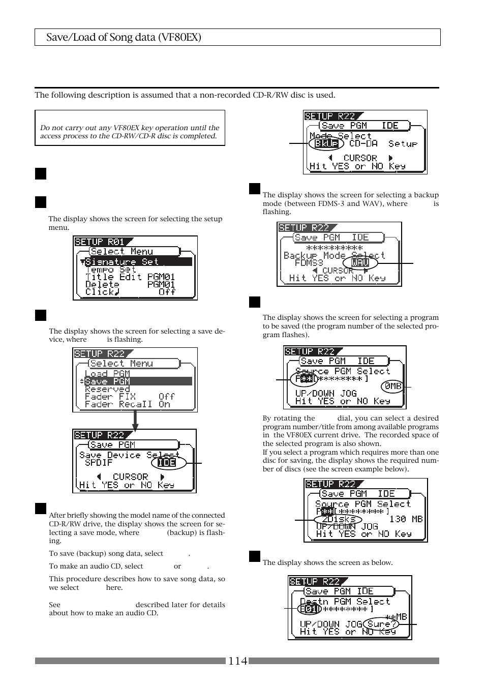 Saving data using a cd-r/rw drive (backup) | Fostex VF80EX User Manual | Page 114 / 152