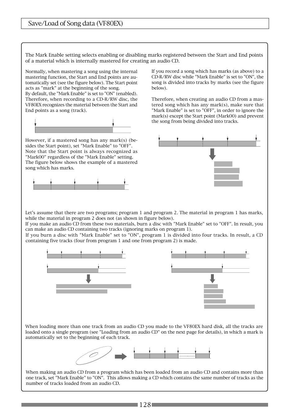 Details of mark enable setting, Mark enable" should be set to "on" in such a case | Fostex VF80EX User Manual | Page 128 / 152
