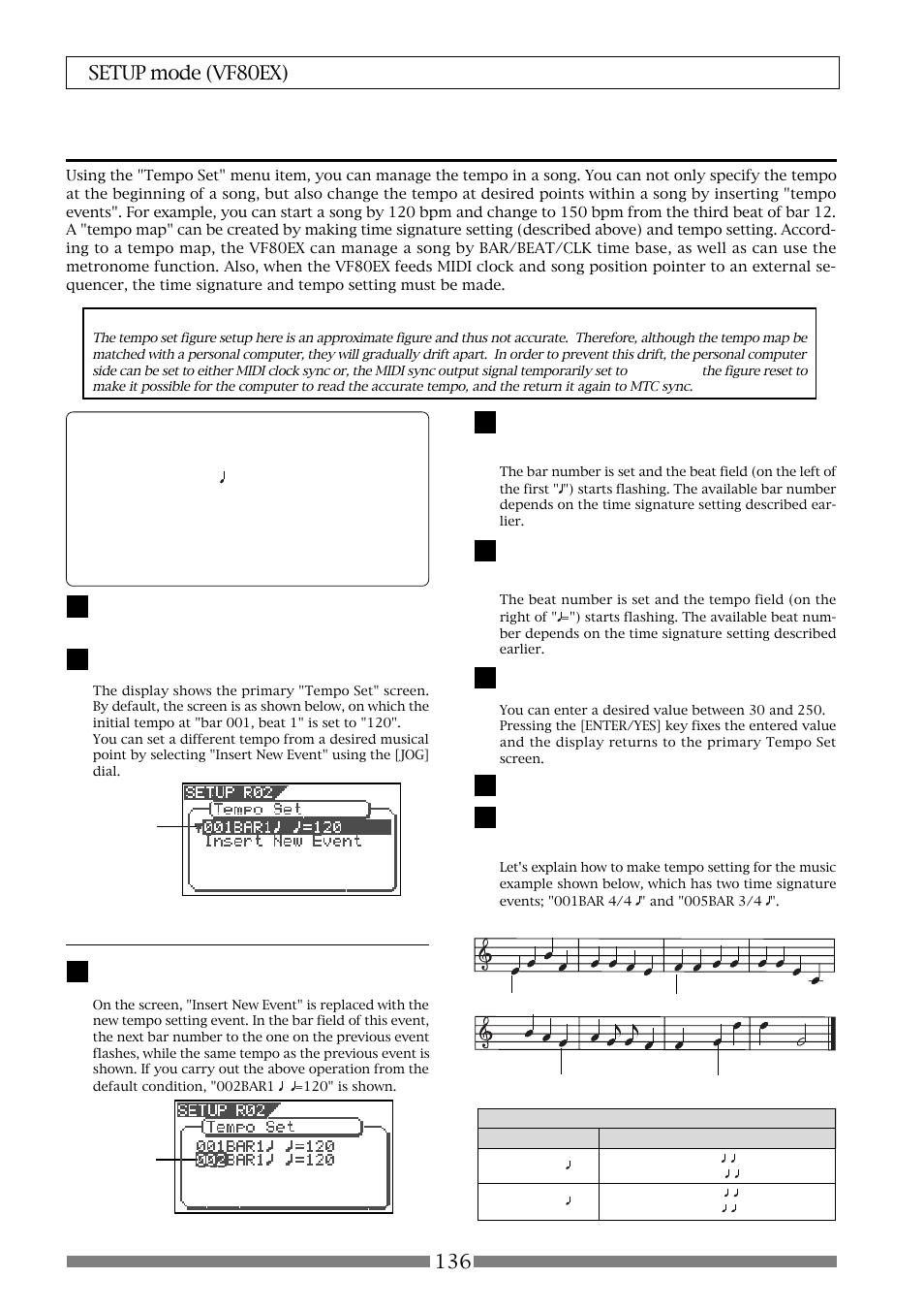 Setting a tempo [“tempo set, Changing the tempo in the middle of a song | Fostex VF80EX User Manual | Page 136 / 152