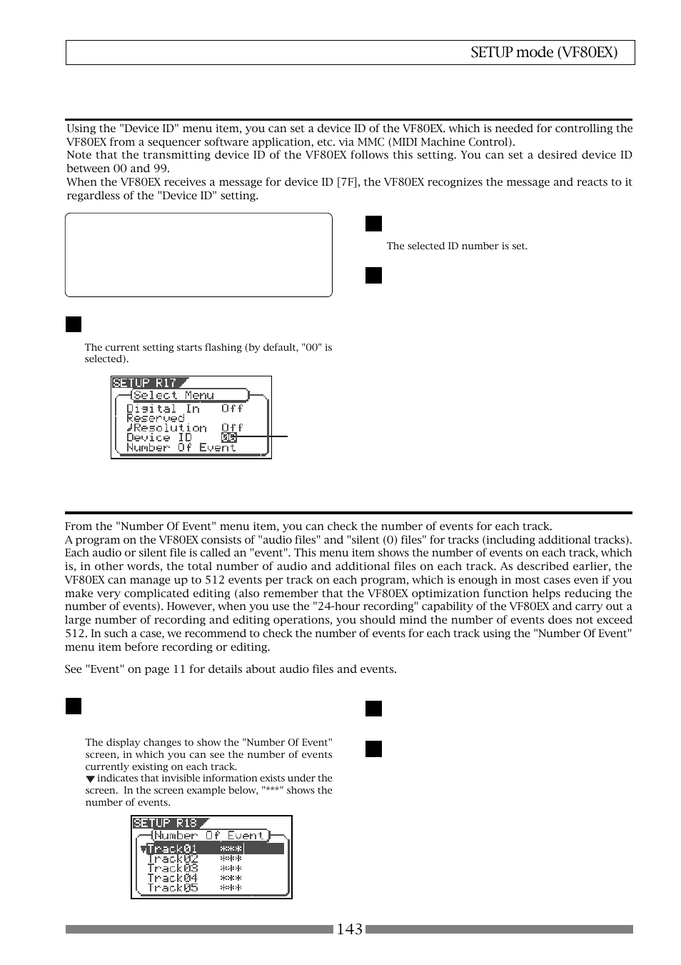 Setting the midi device number [“device id | Fostex VF80EX User Manual | Page 143 / 152