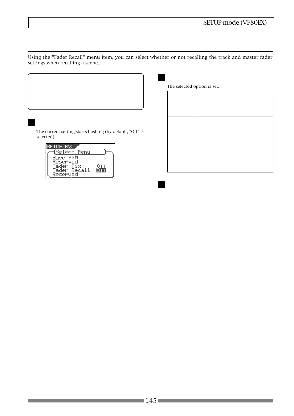 Fader recall mode setting [“fader recall | Fostex VF80EX User Manual | Page 145 / 152