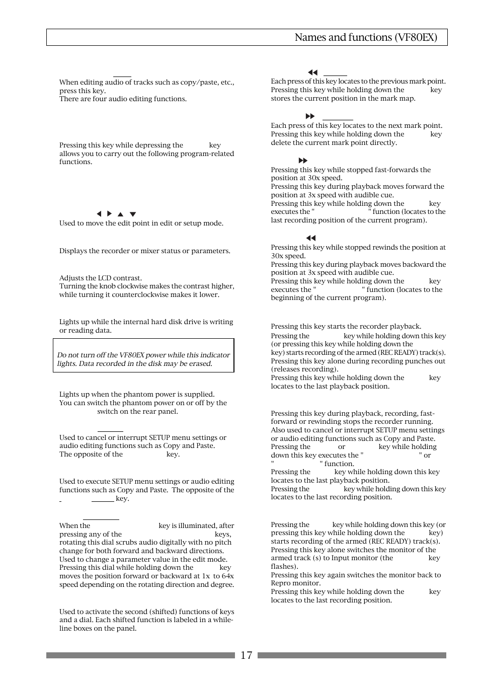 17 names and functions (vf80ex) | Fostex VF80EX User Manual | Page 17 / 152