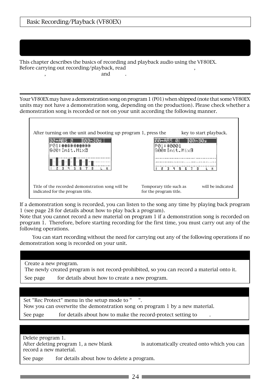 Basic recording and playback, About a demonstration song | Fostex VF80EX User Manual | Page 24 / 152