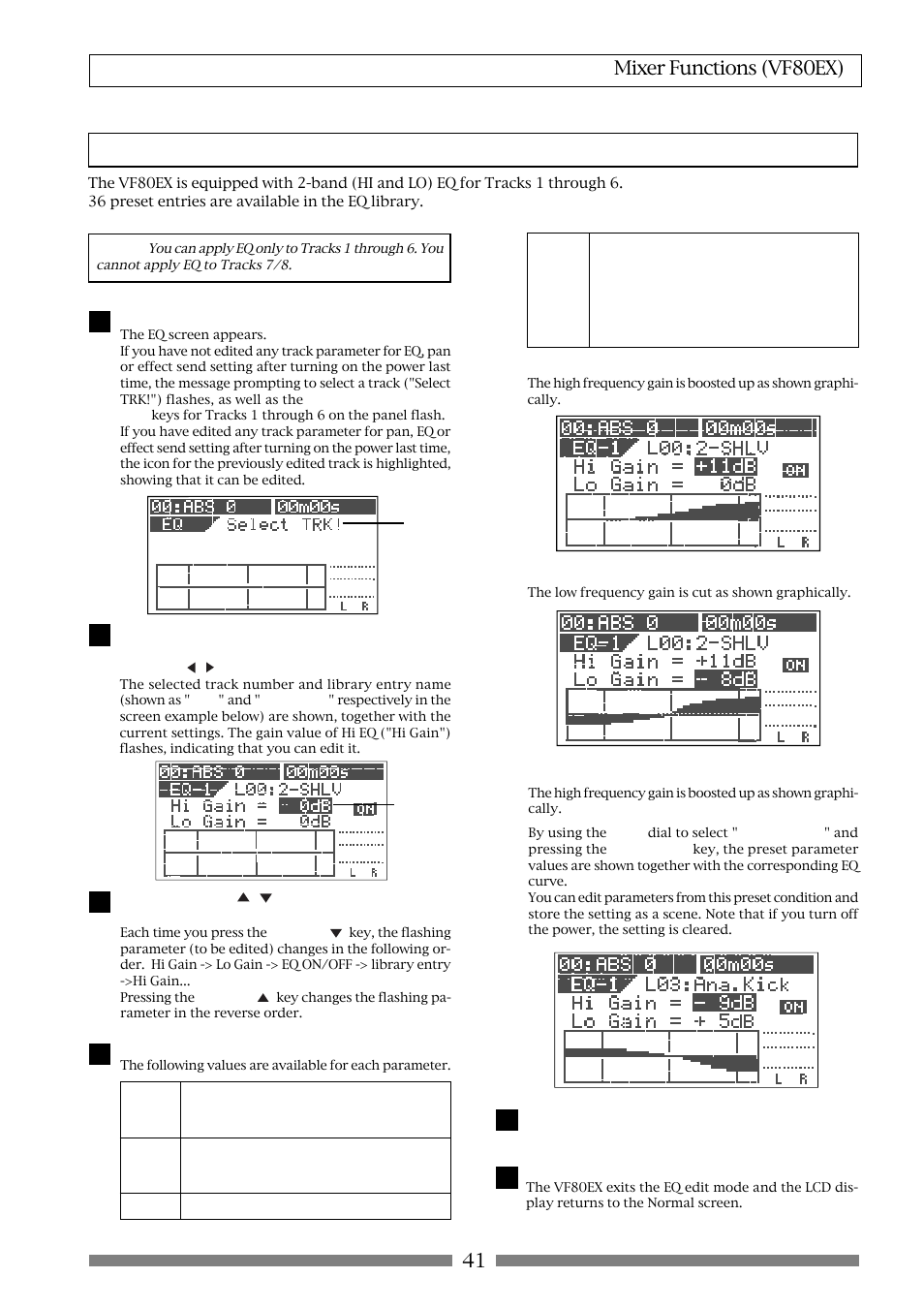 Editing eq, 41 mixer functions (vf80ex) | Fostex VF80EX User Manual | Page 41 / 152