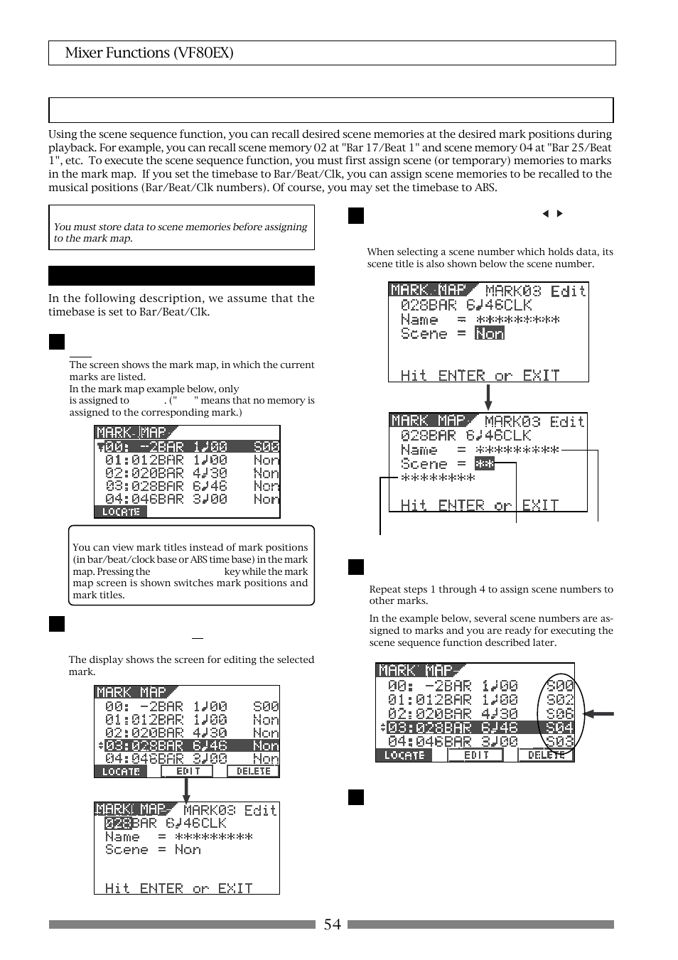 Scene sequence, 54 mixer functions (vf80ex) | Fostex VF80EX User Manual | Page 54 / 152