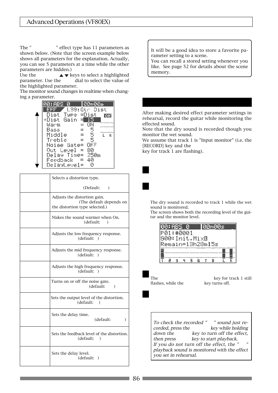 86 advanced operations (vf80ex), Recording the guitar | Fostex VF80EX User Manual | Page 86 / 152