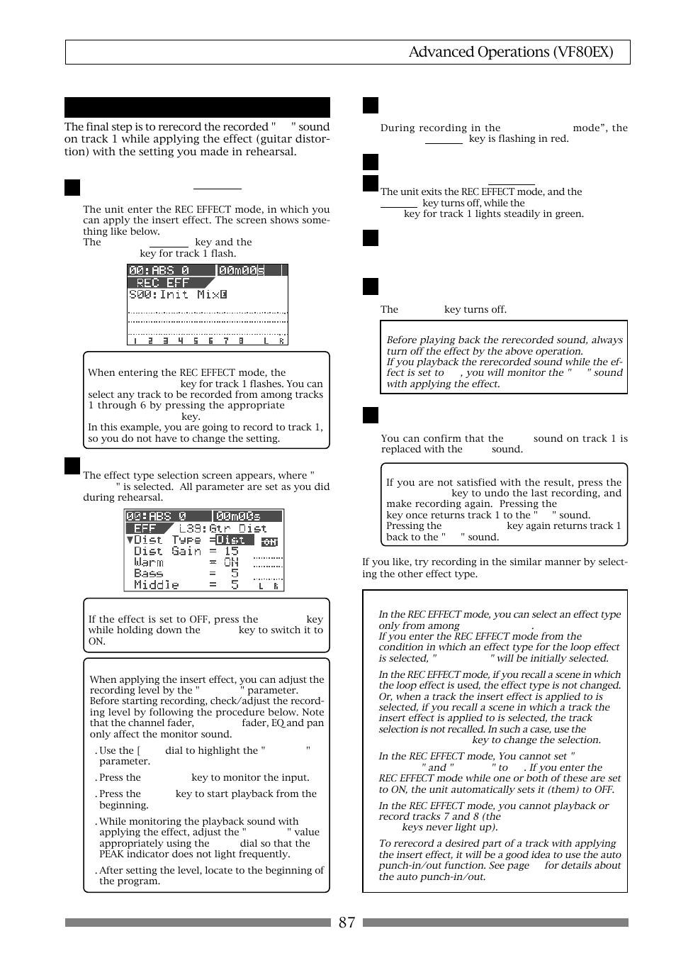 87 advanced operations (vf80ex), Rerecording with effect | Fostex VF80EX User Manual | Page 87 / 152