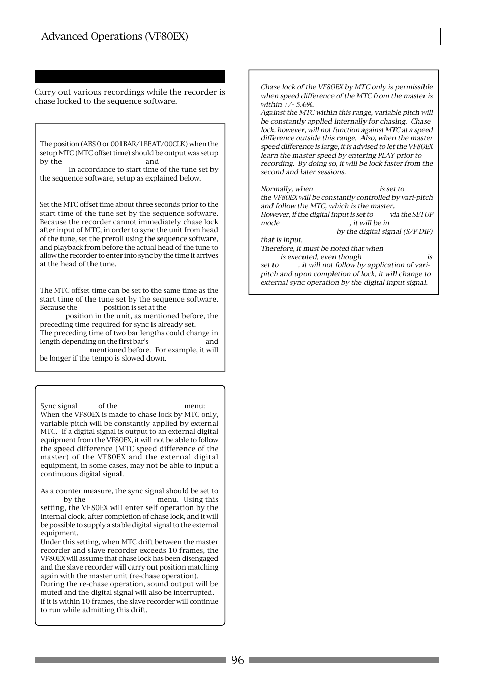 96 advanced operations (vf80ex), Execution of recording | Fostex VF80EX User Manual | Page 96 / 152