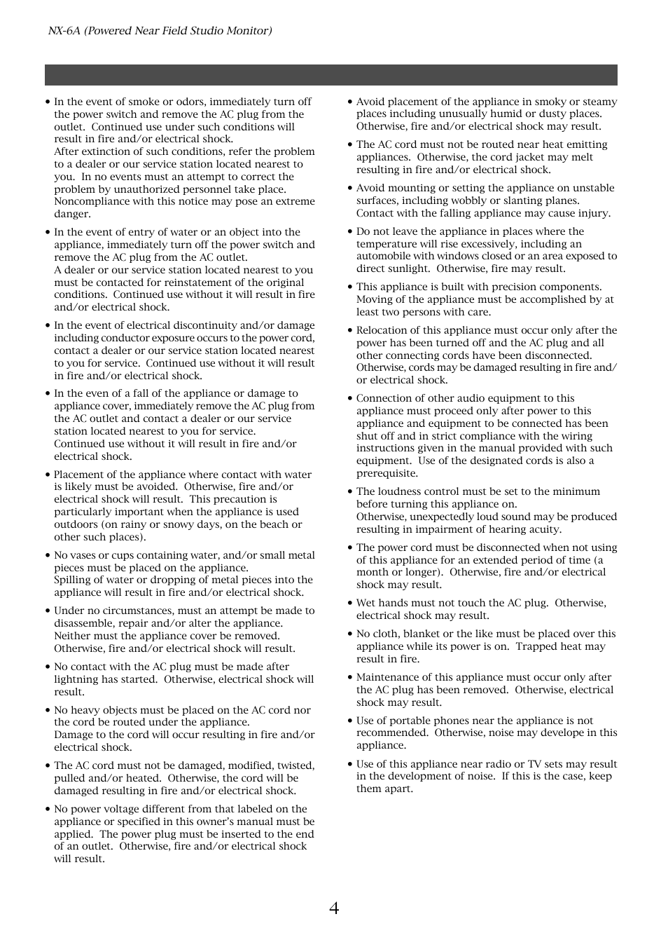 Precautions | Fostex NX-6A User Manual | Page 4 / 9