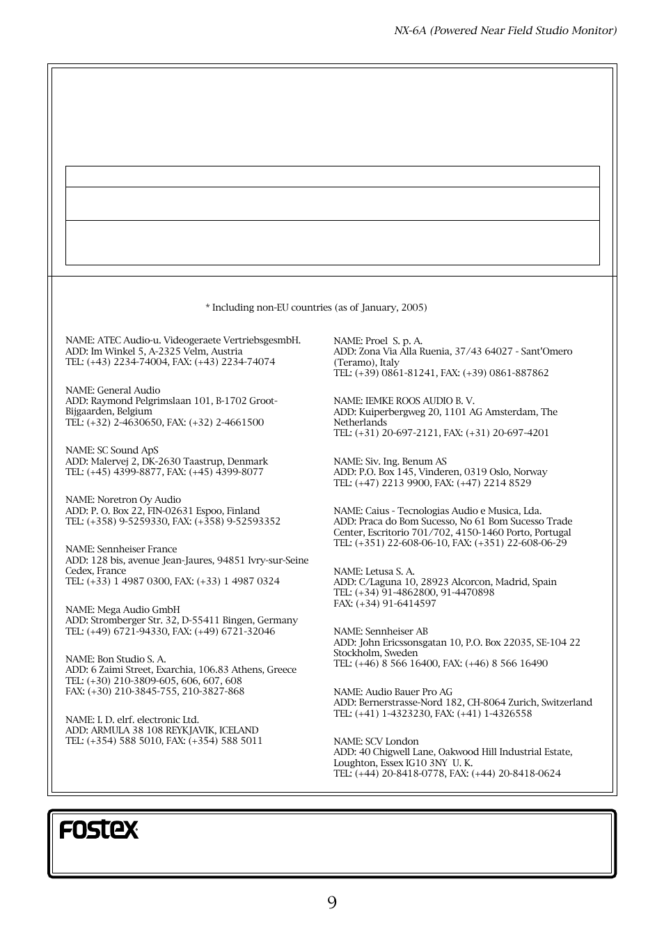 Declaration of ec directive | Fostex NX-6A User Manual | Page 9 / 9