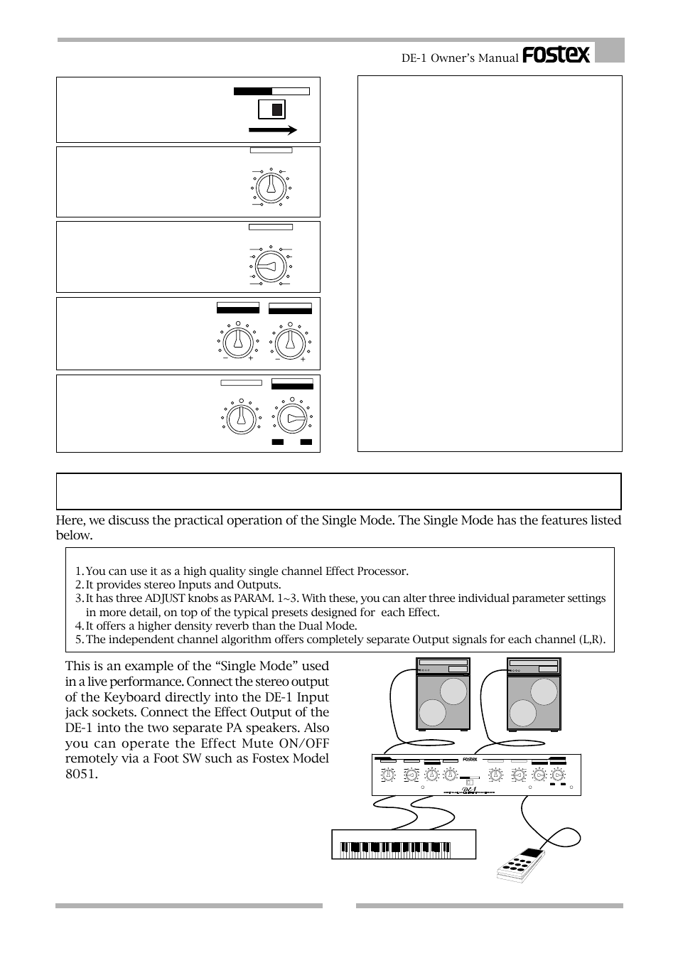 How to use the single mode, De-1 owner’s manual | Fostex DE-1 User Manual | Page 17 / 20