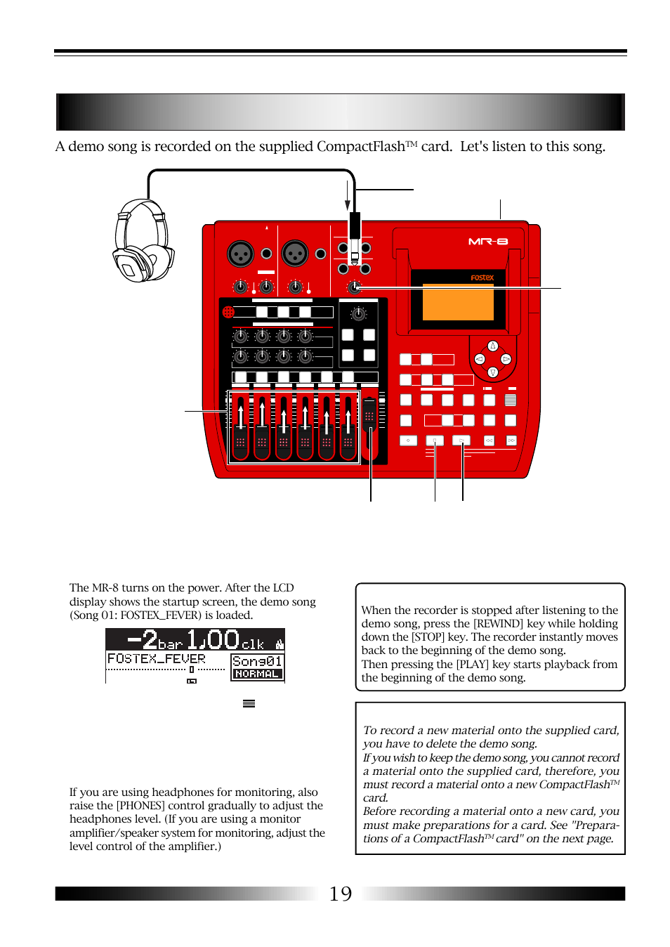 Listening the demo song, Card. let's listen to this song, Tips: listening to the demo song again | Mr-8 owner’s manual, Card