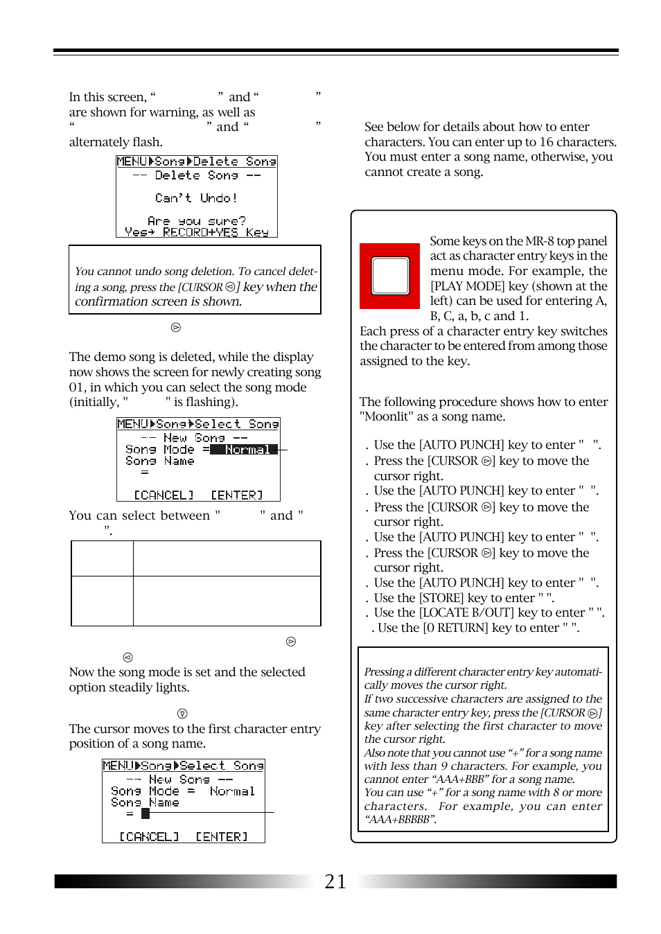 How to enter characters | Fostex MR-8 User Manual | Page 21 / 102