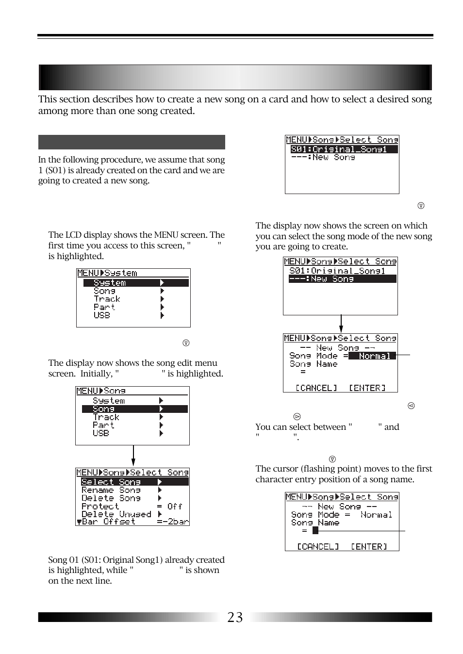 Creating a song/selecting a song | Fostex MR-8 User Manual | Page 23 / 102