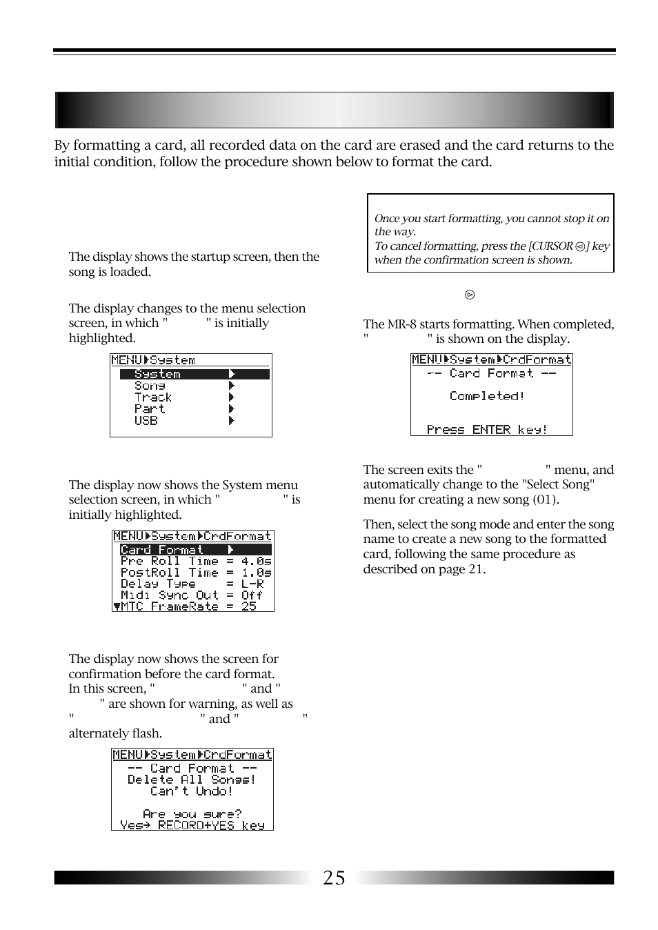 Formatting a card | Fostex MR-8 User Manual | Page 25 / 102