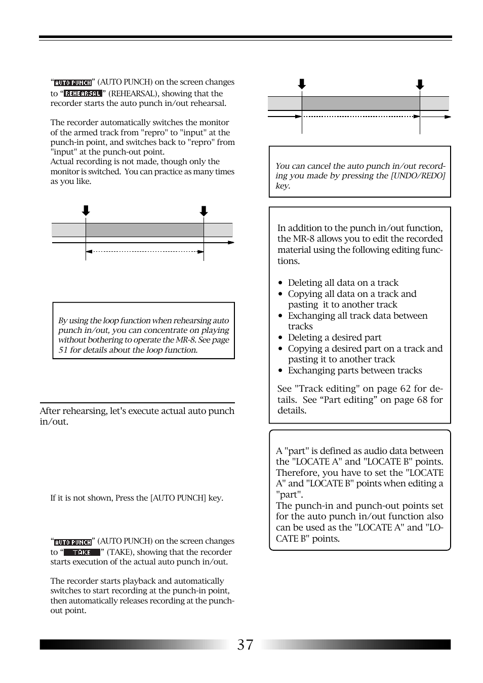 About "part, Actual auto punch in/out | Fostex MR-8 User Manual | Page 37 / 102