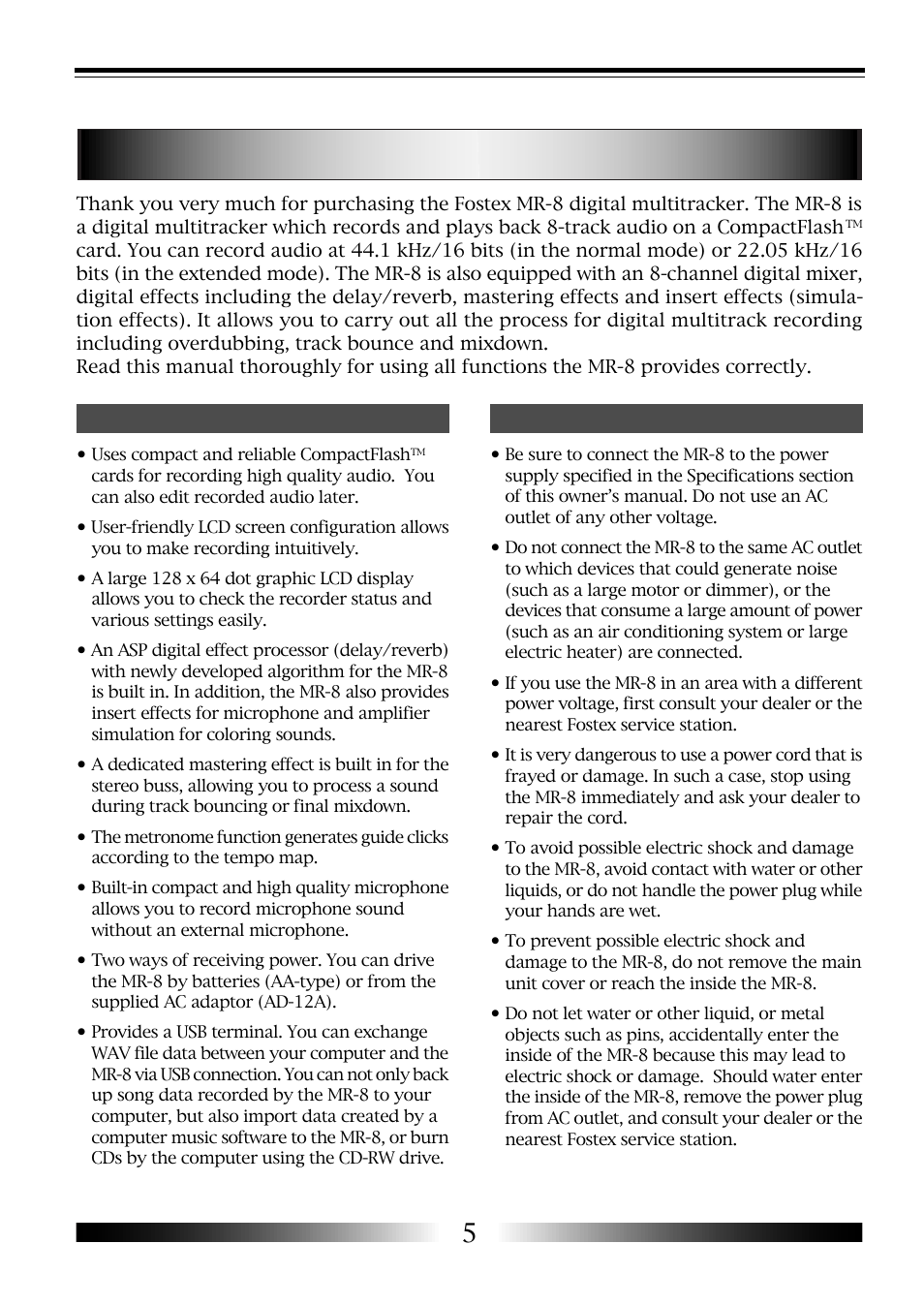 Introduction | Fostex MR-8 User Manual | Page 5 / 102