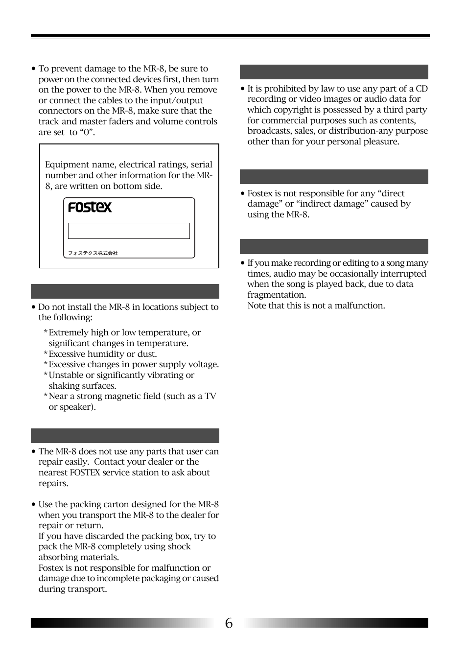 Fostex MR-8 User Manual | Page 6 / 102
