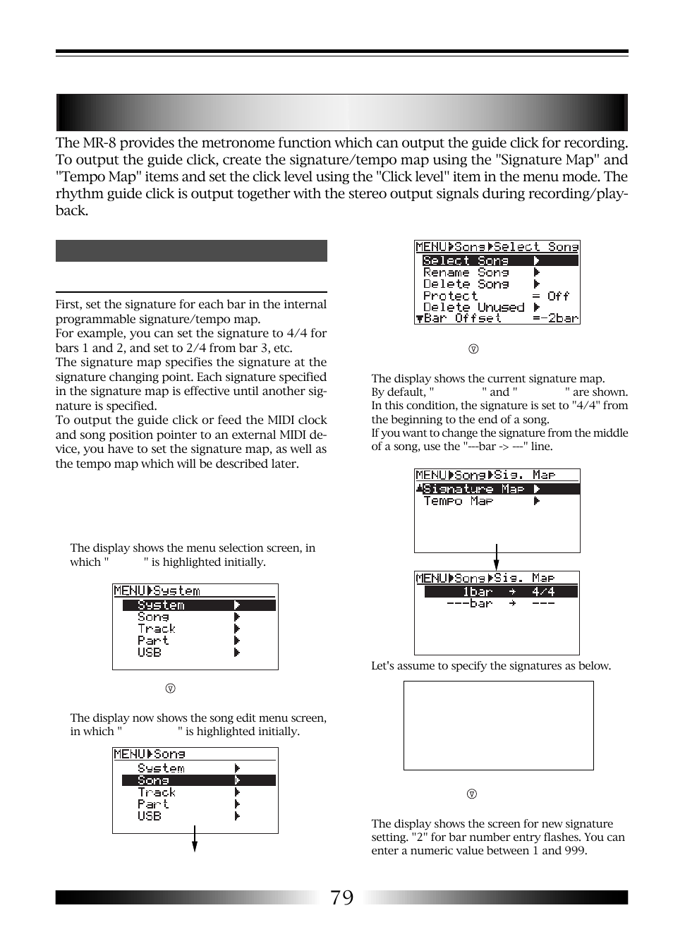 Using the rhythm guide function, Setting the signature map | Fostex MR-8 User Manual | Page 79 / 102