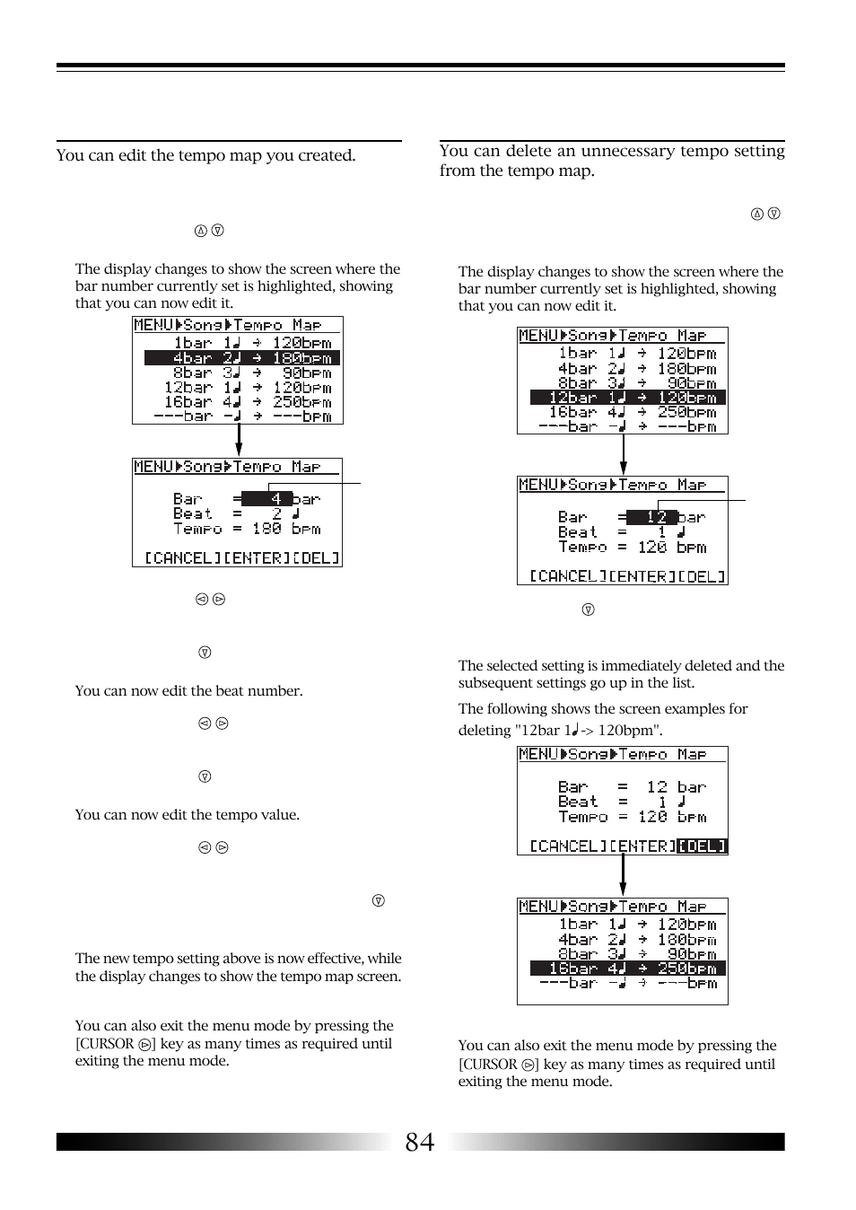 Editing the tempo map, Deleting an unnecessary tempo setting | Fostex MR-8 User Manual | Page 84 / 102