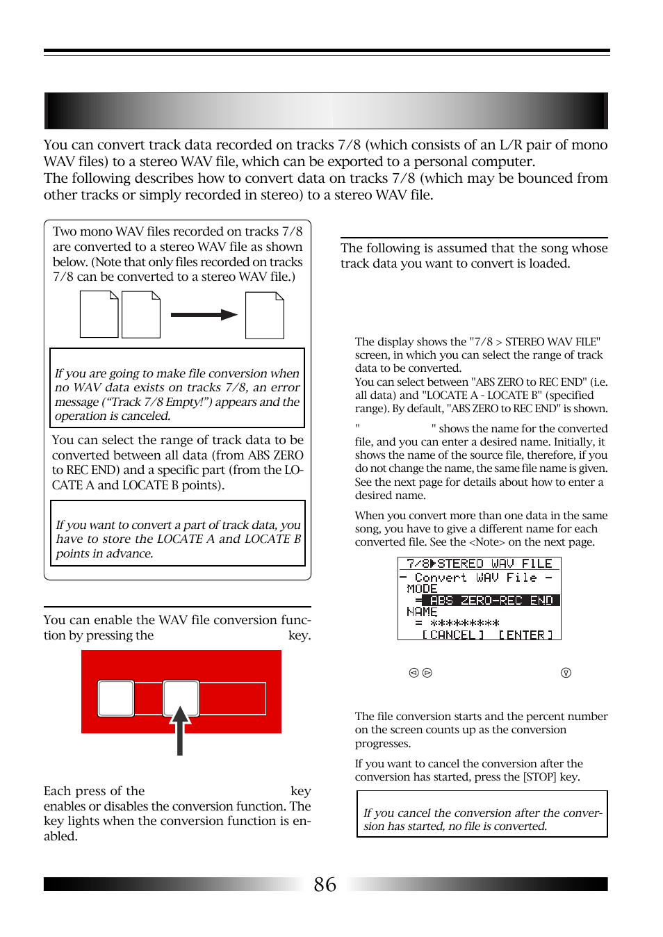 Wav file conversion, Procedure of file conversion, Enabling the file conversion | Fostex MR-8 User Manual | Page 86 / 102