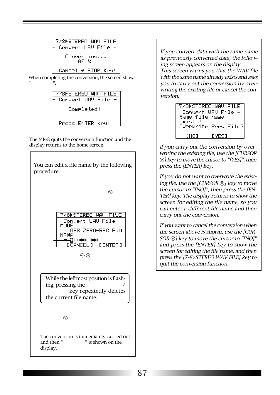 Editing a file name | Fostex MR-8 User Manual | Page 87 / 102