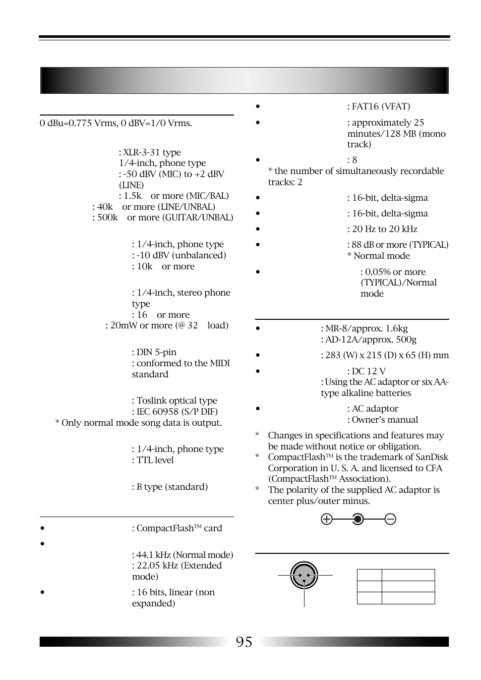 Mr-8 specifications | Fostex MR-8 User Manual | Page 95 / 102