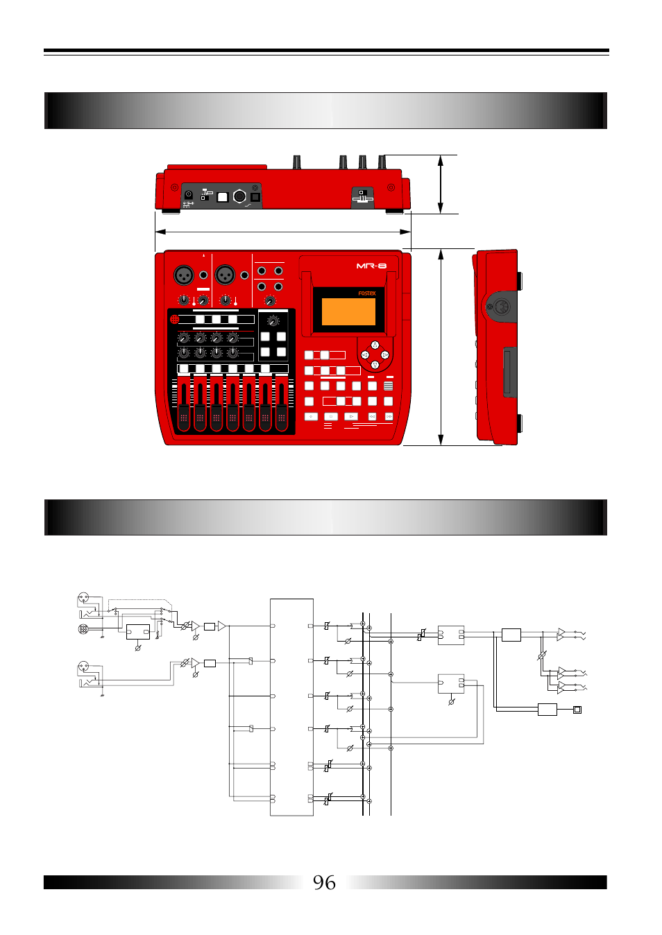 Physical dimensions block diagram, When using the normal mode, Mr-8 owner’s manual | Recorder | Fostex MR-8 User Manual | Page 96 / 102