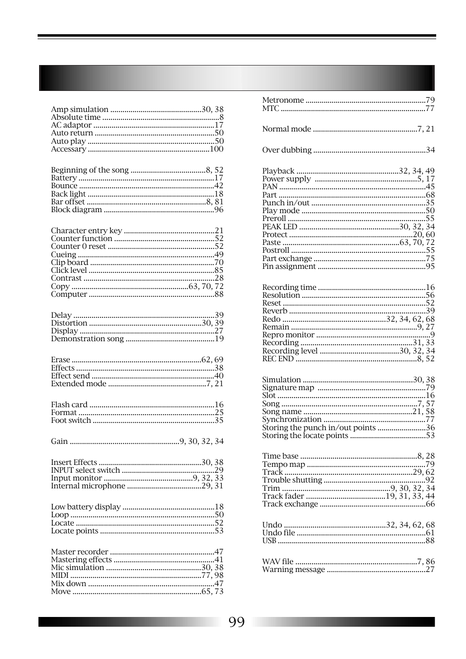 Index | Fostex MR-8 User Manual | Page 99 / 102