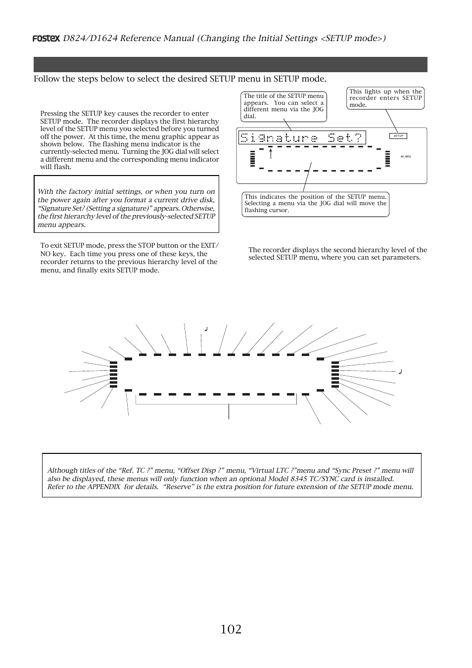 Selecting setup mode | Fostex D1624 User Manual | Page 102 / 136