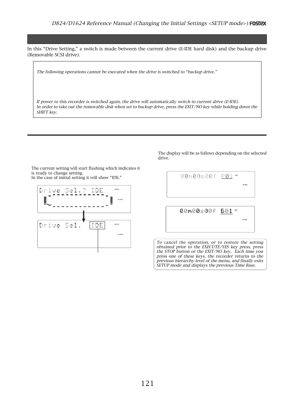 Drive setting, Drive setting (“drive sel?” menu), Setting of the drive | Flashing | Fostex D1624 User Manual | Page 121 / 136