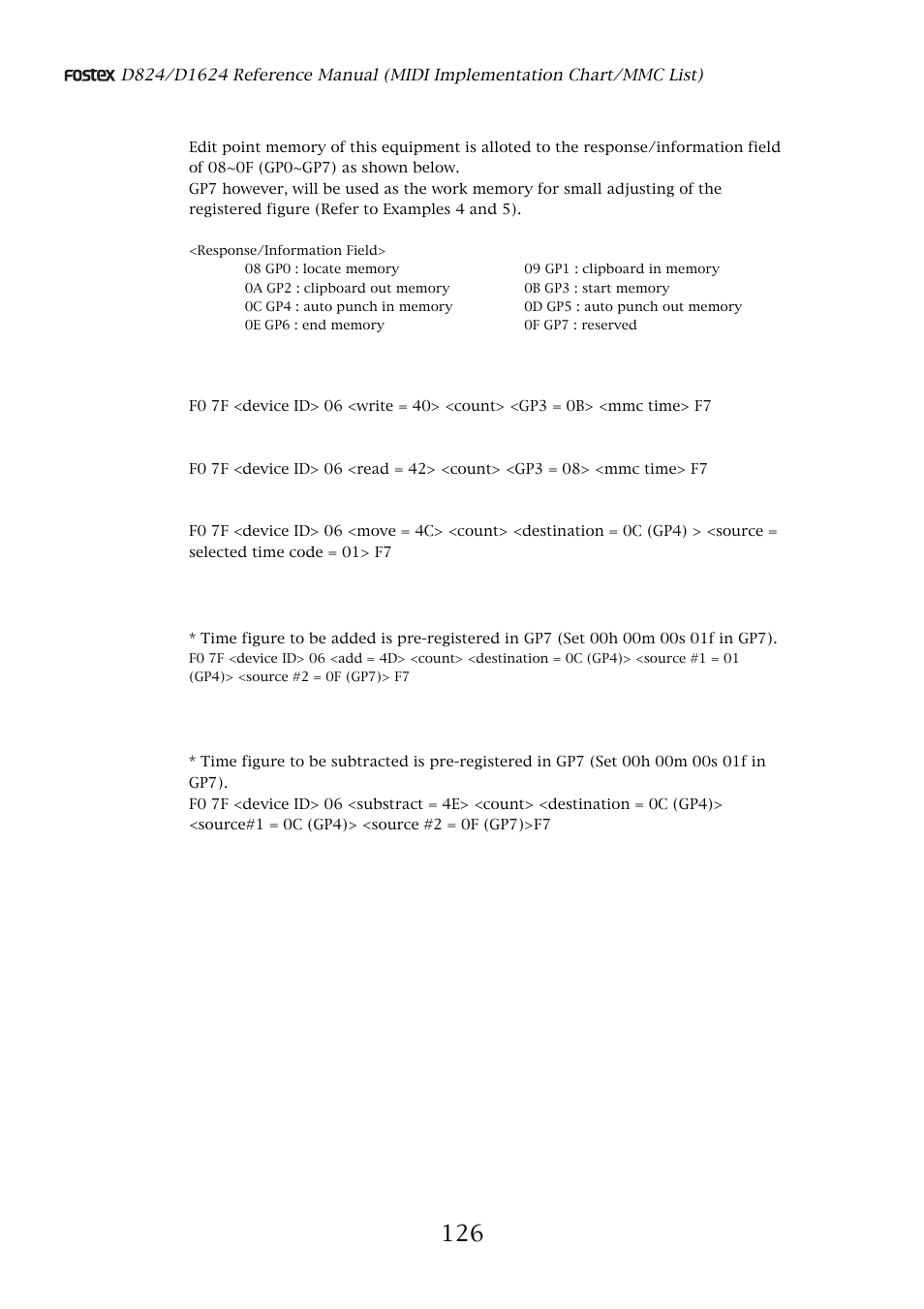 Allocation of gp0~gp7 | Fostex D1624 User Manual | Page 126 / 136