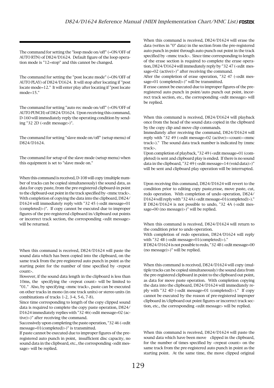 Explanation on the command/mode set | Fostex D1624 User Manual | Page 129 / 136