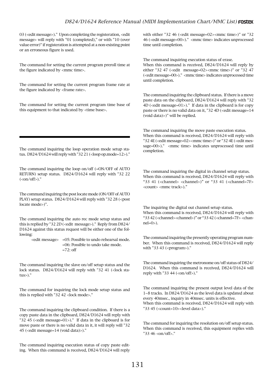 The status request command | Fostex D1624 User Manual | Page 131 / 136