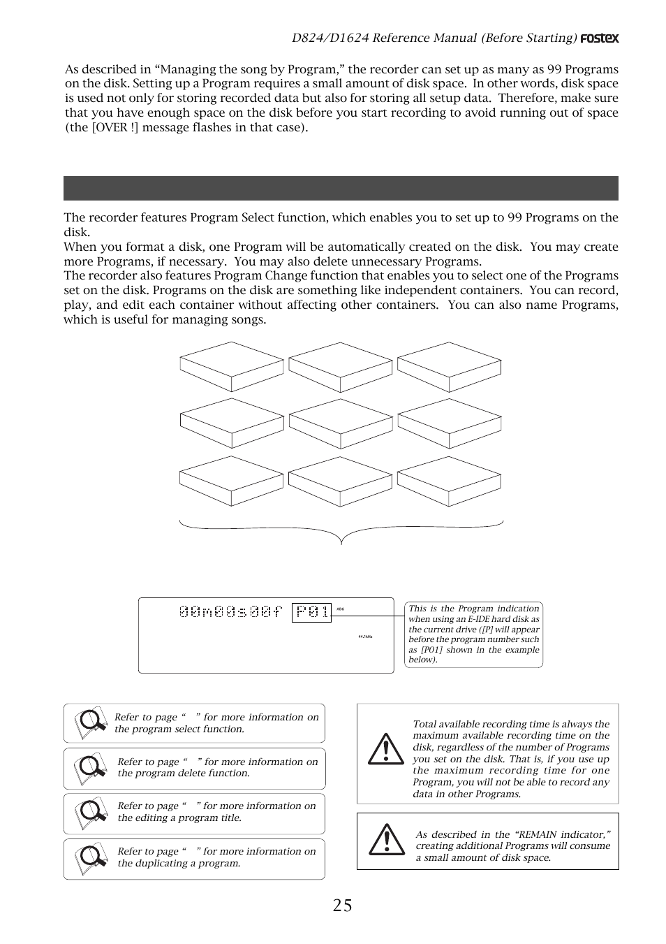 Managing songs by program change function | Fostex D1624 User Manual | Page 25 / 136