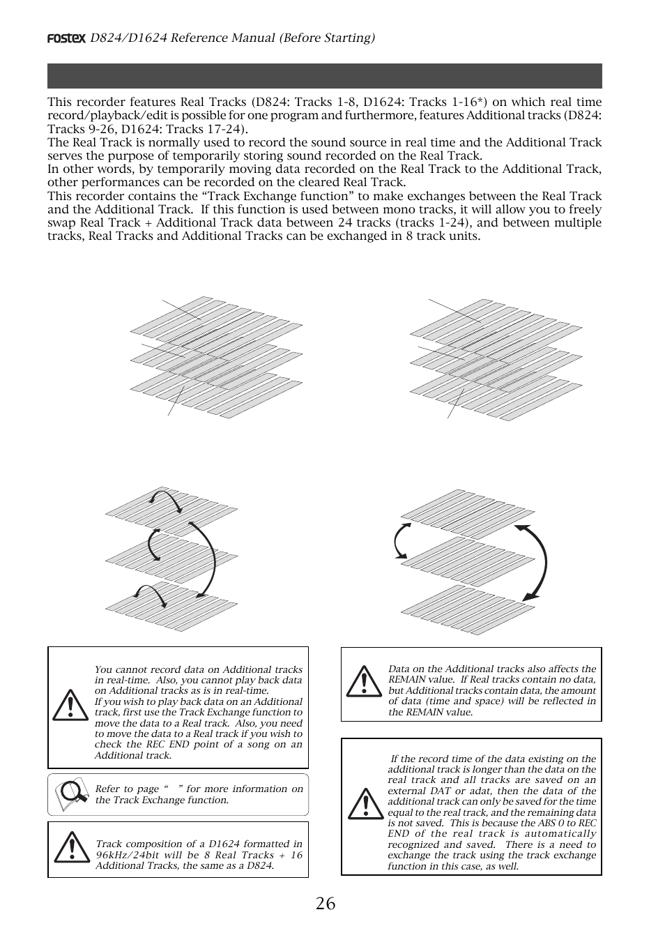 Real tracks and additional tracks | Fostex D1624 User Manual | Page 26 / 136