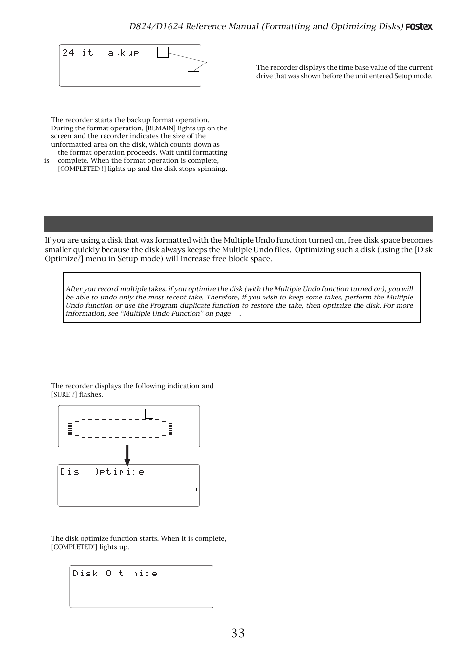 Optimizing the disk | Fostex D1624 User Manual | Page 33 / 136