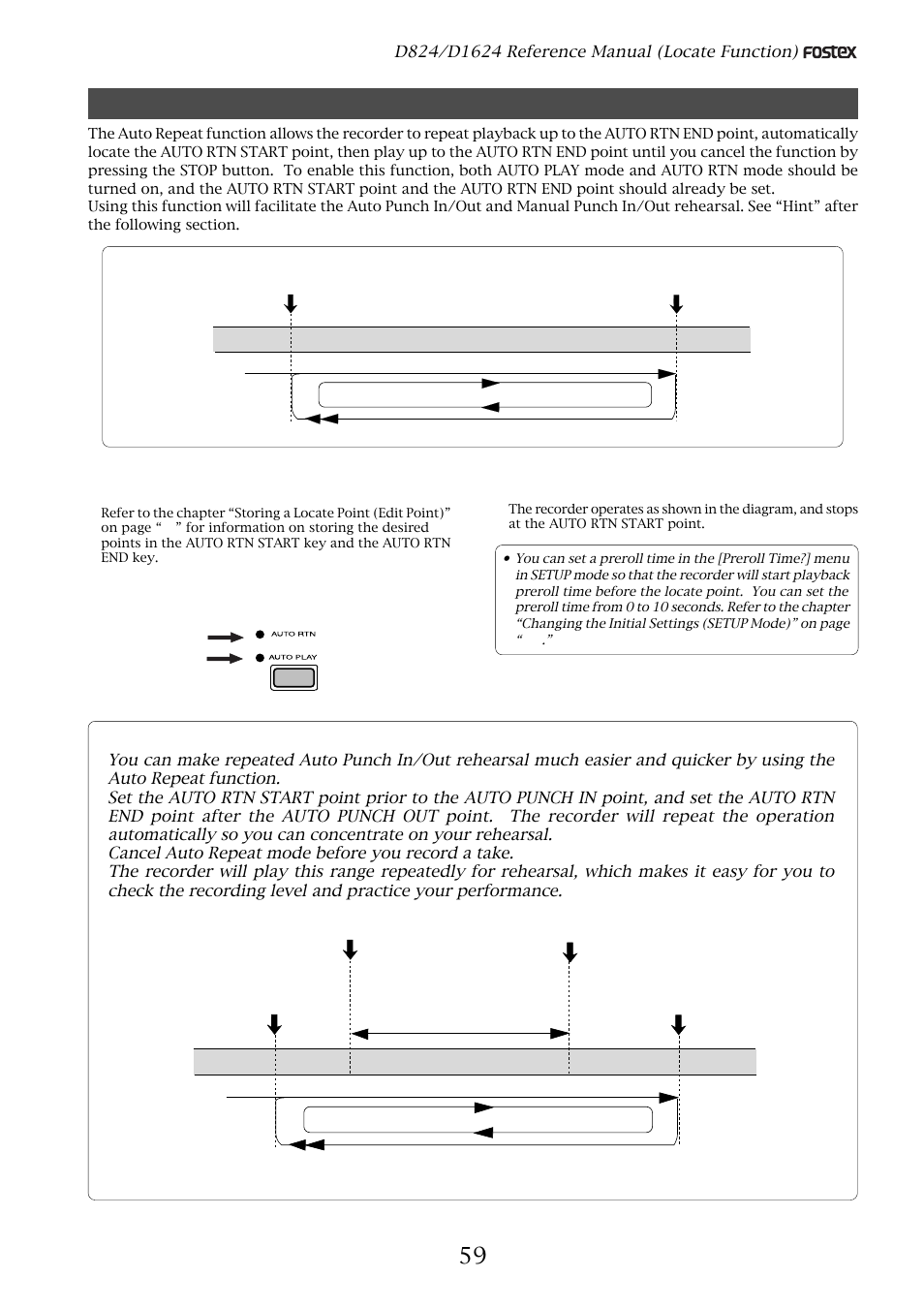 Auto repeat function, Hint | Fostex D1624 User Manual | Page 59 / 136