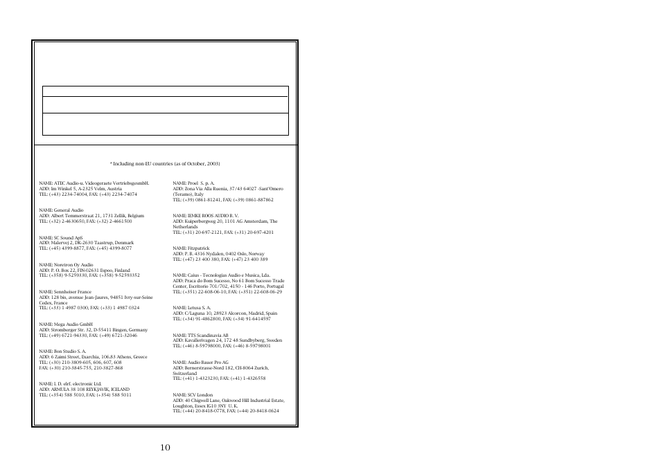 Declaration of ec directive | Fostex EX12 User Manual | Page 10 / 10