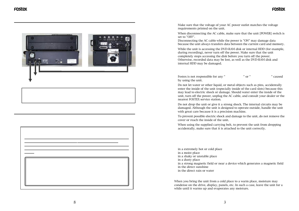 Precautions, Precautions on installation | Fostex EX12 User Manual | Page 3 / 10
