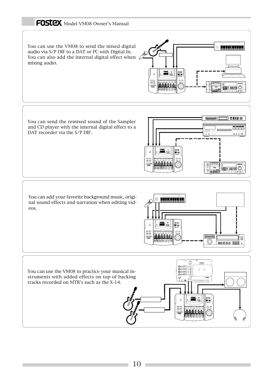 Example-5> : for one take live studio recording, Example-6> : to produce original remix | Fostex VM08 User Manual | Page 10 / 30