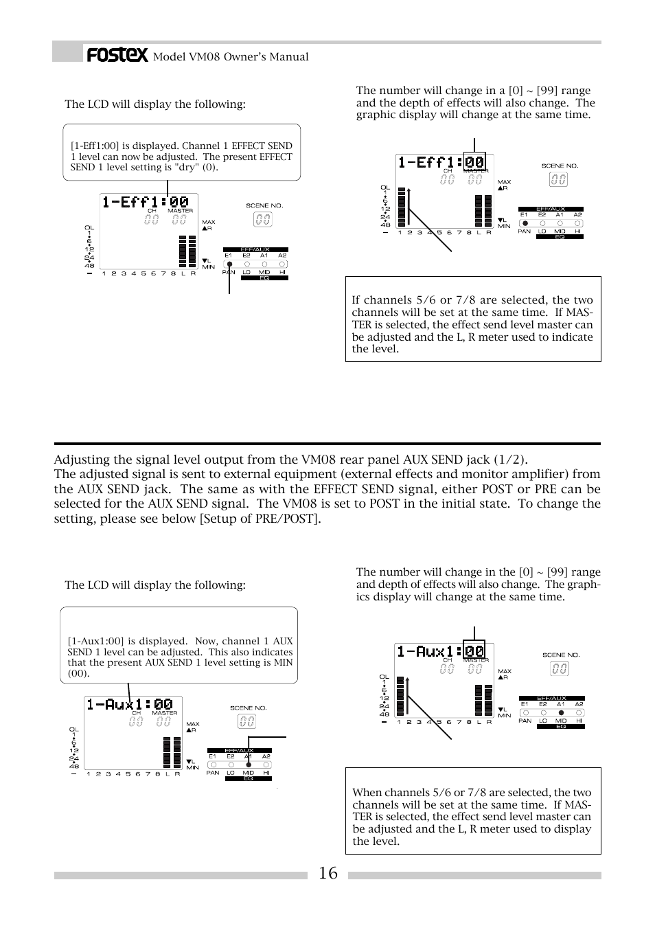 Setup method of the aux send level | Fostex VM08 User Manual | Page 16 / 30