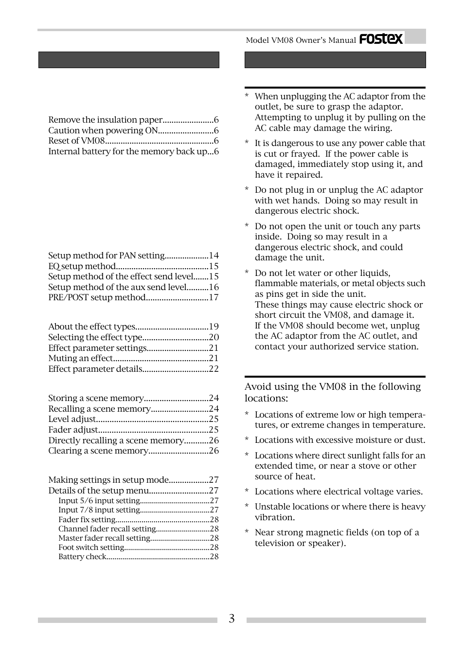 Fostex VM08 User Manual | Page 3 / 30