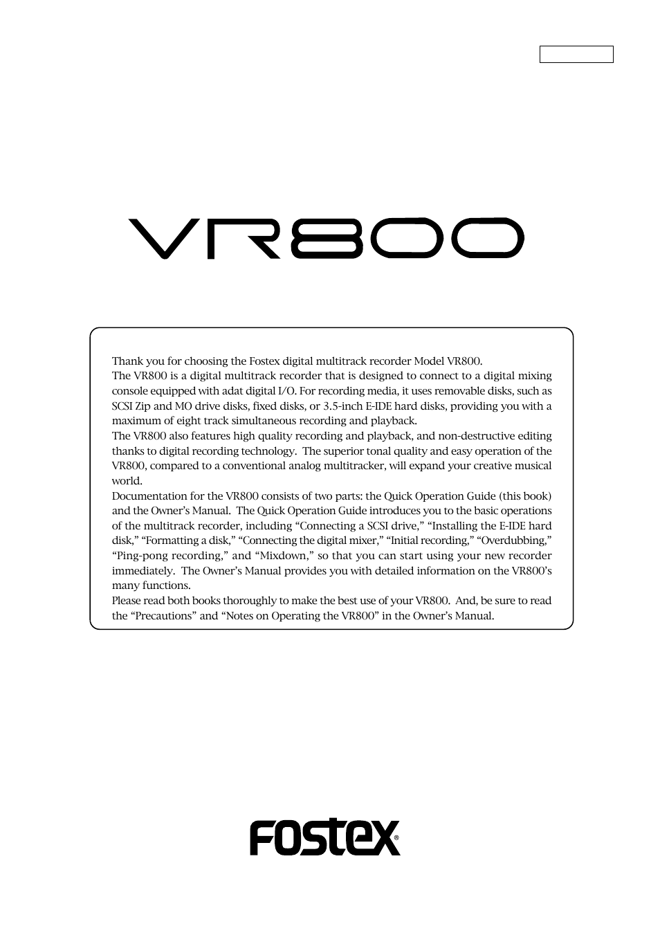 Fostex VR800 User Manual | 24 pages